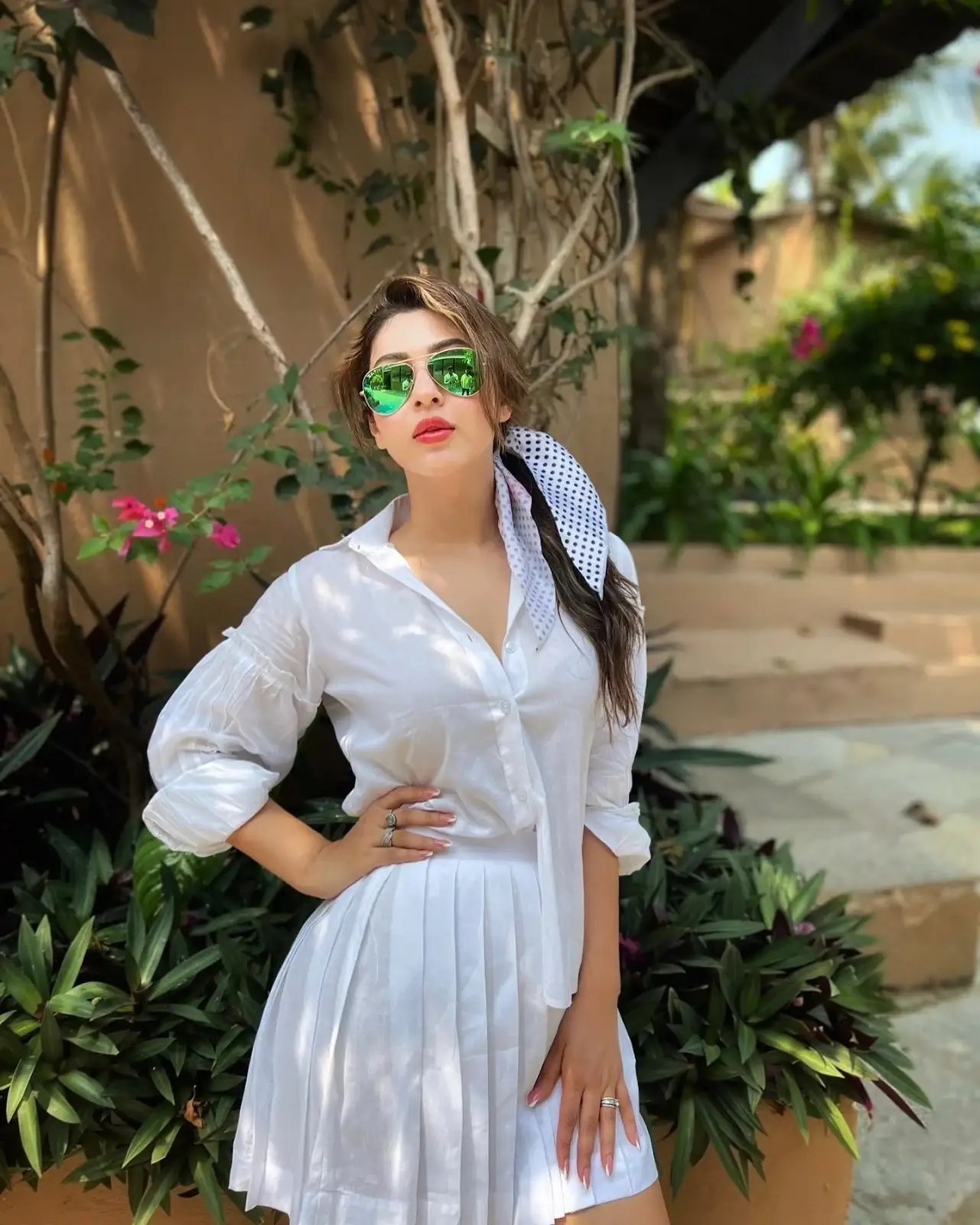 North Indian Girl Sonarika Bhadoria Long Legs Show in White Top